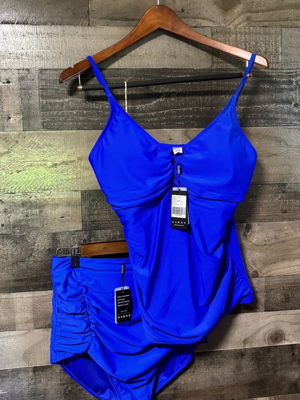 NWT RELLECIGA Royal Blue Tankini Set w/ Ruched High-Waist Bottoms XL
